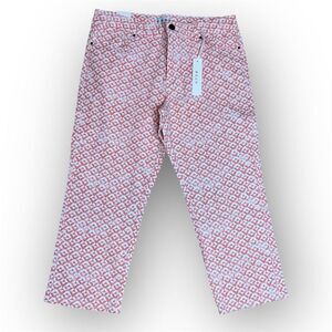 Dash Geometric Patterned Coral & White Cotton Blend Cropped Pants, Women’s 8